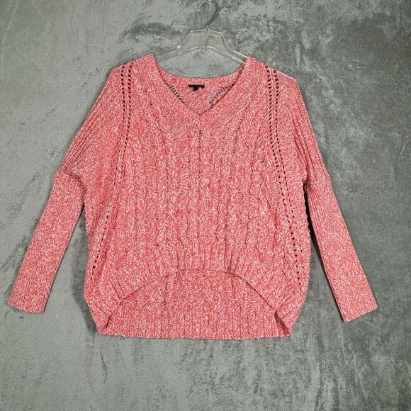 Express Sweater Womens Medium Pink White Marled Chunky Oversized Preppy Comfy - Picture 2 of 8